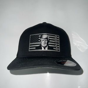 Trump 2024- Leatherette Patch Hat - Structured FlexFit Trucker Netted Cap